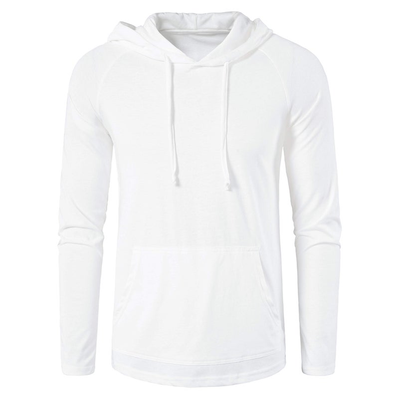 SIR7 Men's Gym Workout Active Long Sleeve Pullover Lightweight Hoodie Casual Hooded Sweatshirts. White - Image 2